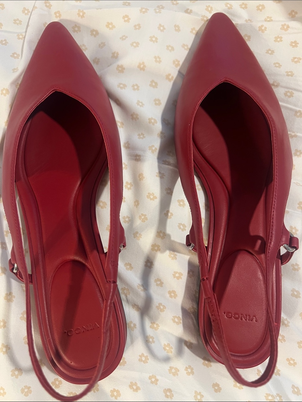 Vince Red Pointed Flat Slingback Mules